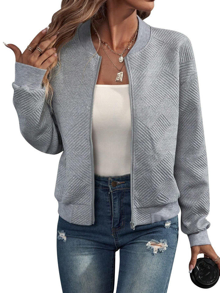 Women Structured Bomber Cardigan with Zipper and Ribbed Cuffs Mune Fashion