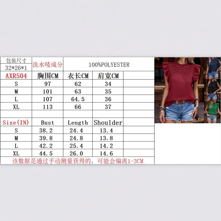 Women's Sleeveless Linen Look Top with Decorative Pleat Yoke and Flounce Sleeves Mune Fashion