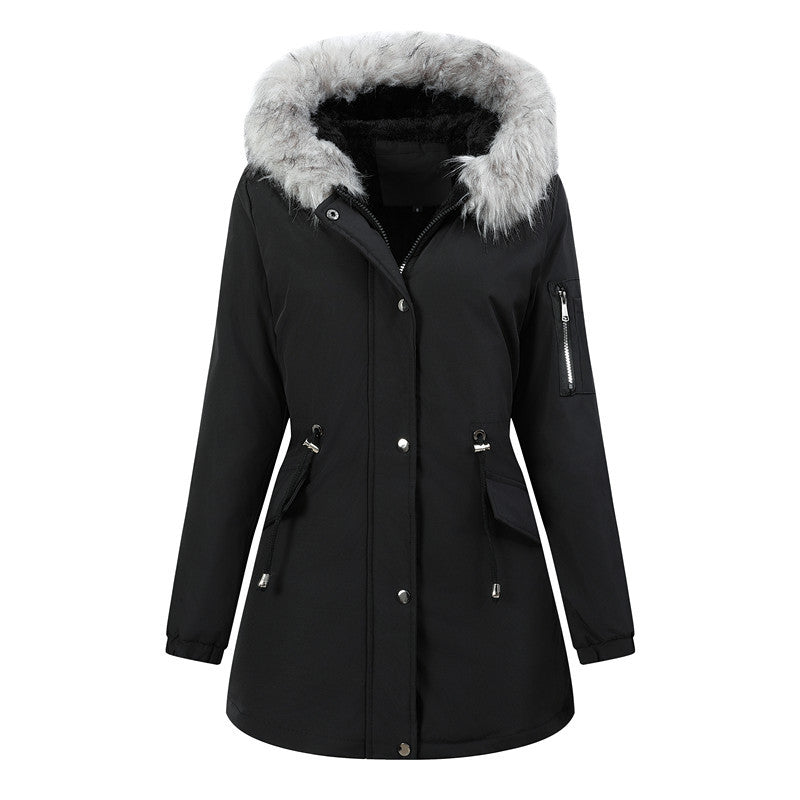 Ladies winter parka with removable faux fur hood and belted drawstring Mune Fashion