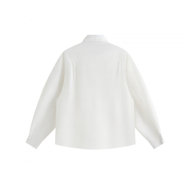 Unisex Boxy Overshirt with Stand Collar, Tie Loop and Snap Button Placket Mune Fashion