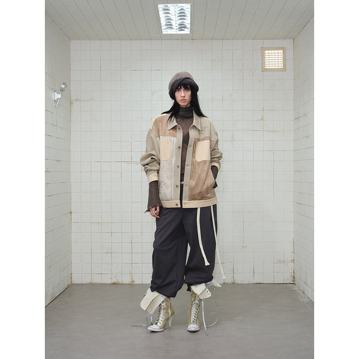 Men's Patchwork Canvas Blouson Jacket in Vintage Look with Contrast Pockets and Paisley Lining Mune Fashion