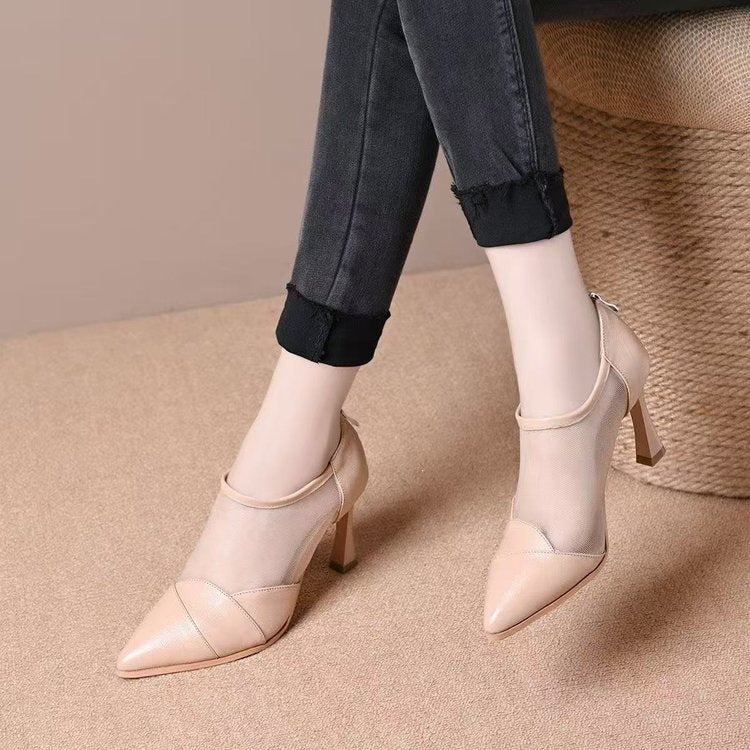 Women Elegant Pointed Pumps with Transparent Inserts Mune Fashion