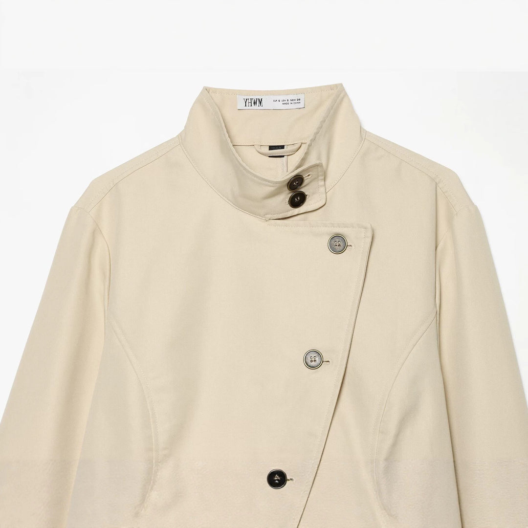 Women's Asymmetrical Short Jacket with Stand-up Collar and Tailored Seams Drune