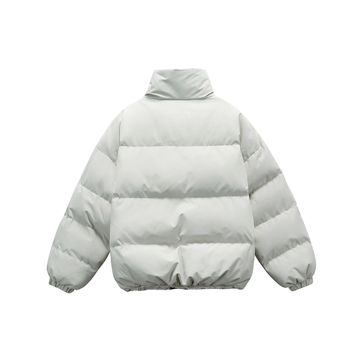 Unisex short boxy padded insulation jacket with extra high stand-up collar and checked lining Mune Fashion