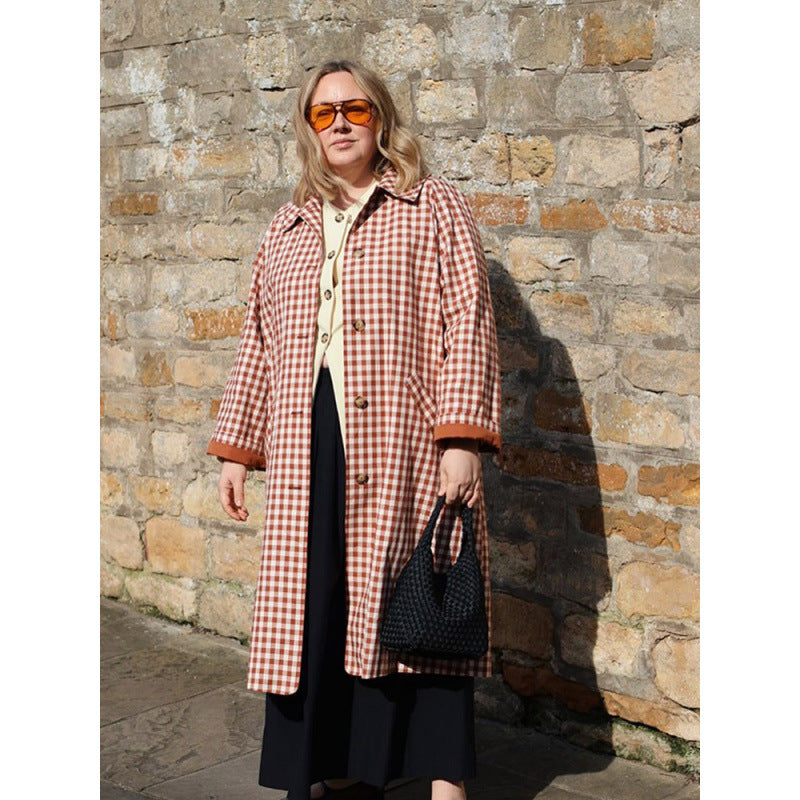 Women's mid-length checked coat in oversized cut with patch pockets Mune Fashion