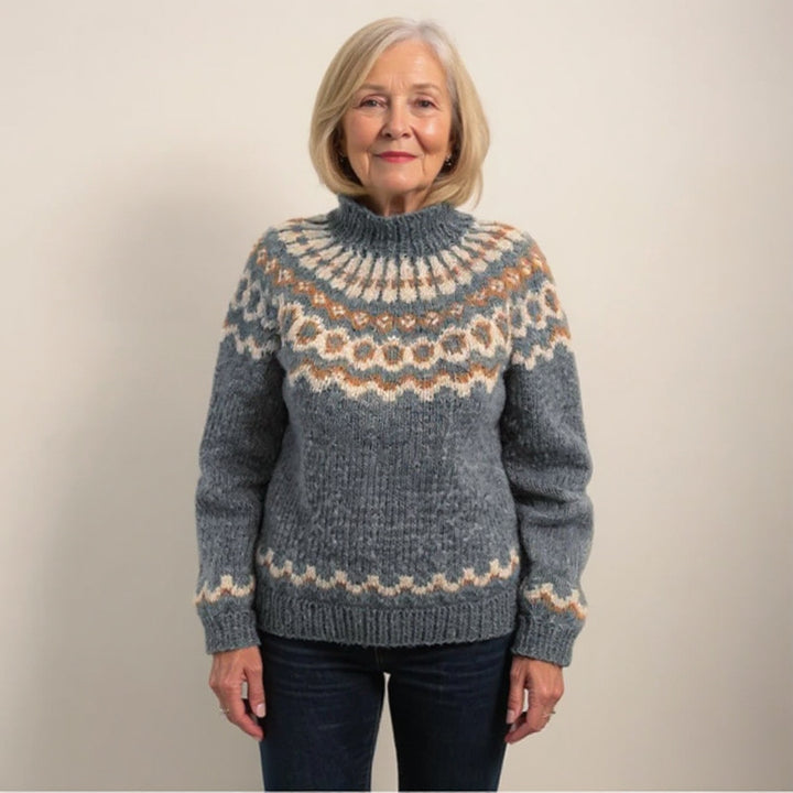 Women's cozy Norwegian knit sweater with stand-up collar and oversized fit Mune Fashion