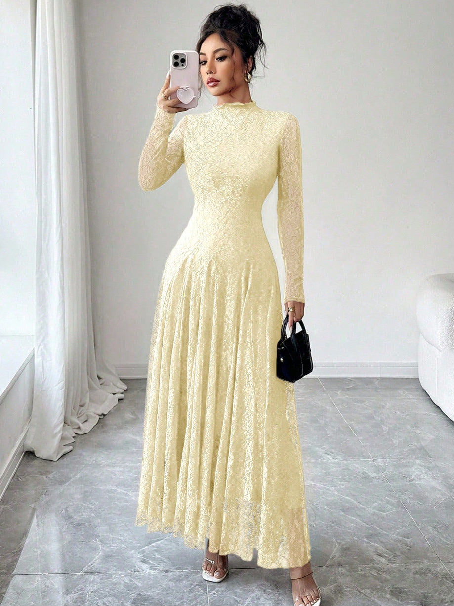 Ladies Elegant Wedding Dress with Lace Sleeves Mune Fashion