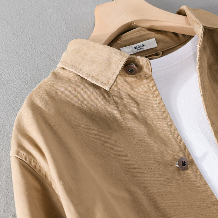 Men's Lightweight Cotton Chore Jacket in Worker Style with Kent Collar and Patch Pockets Mune Fashion