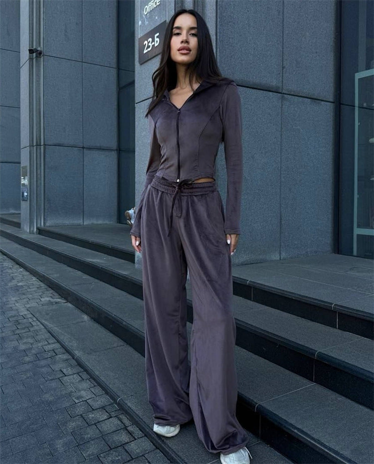 Women's Lounge Set with tailored hooded jacket and extra wide palazzo jogging pants Mune Fashion