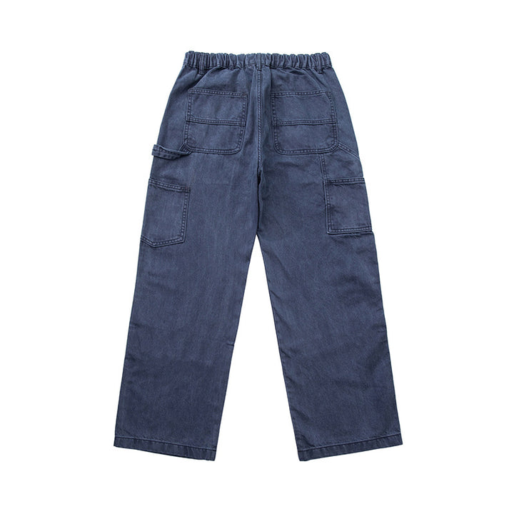 Men's Wide Utility Denim Pants with Drawstring Waistband and Patch Pockets Mune Fashion