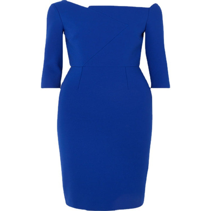 Ladies Figure-hugging Pencil Dress with Off-shoulder Carmen Collar and Three-quarter Sleeves Mune Fashion