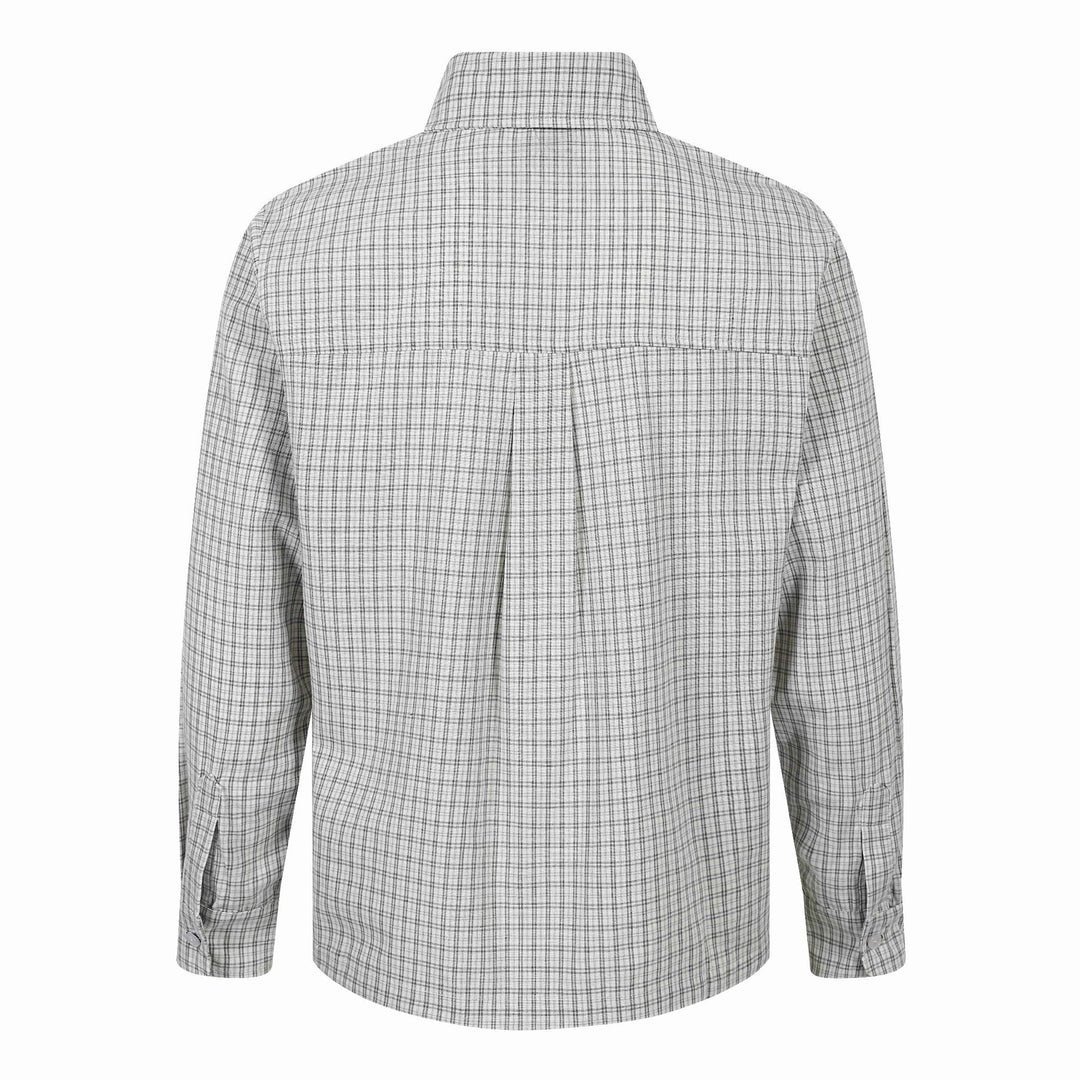 Men's Checkered Gingham Shirt with Button-Down Collar and Chest Embroidery Mune Fashion