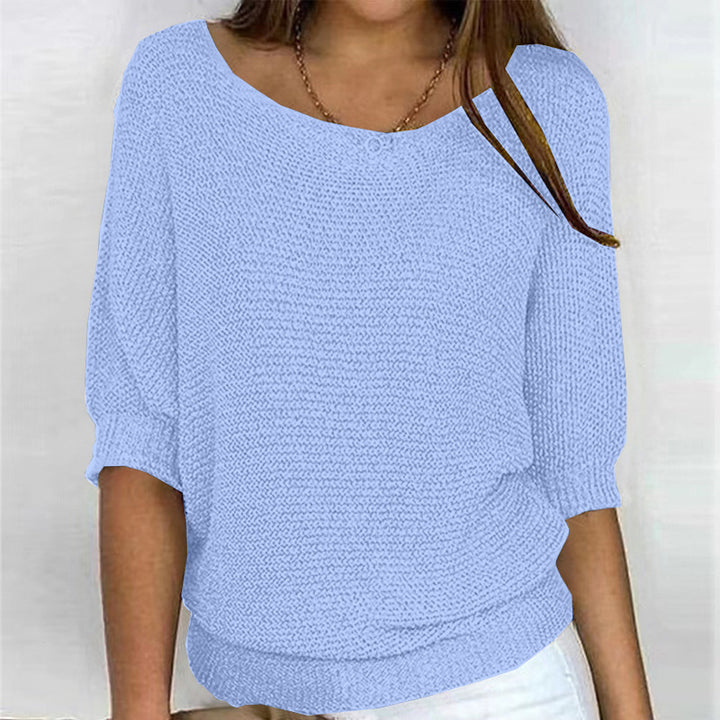 Ladies nan lightweight casual fine knit pullover with wide neckline Mune Fashion