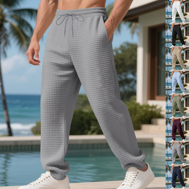 Men's waffle structure lounge pants with elastic waistband, drawstring and side pockets Mune Fashion