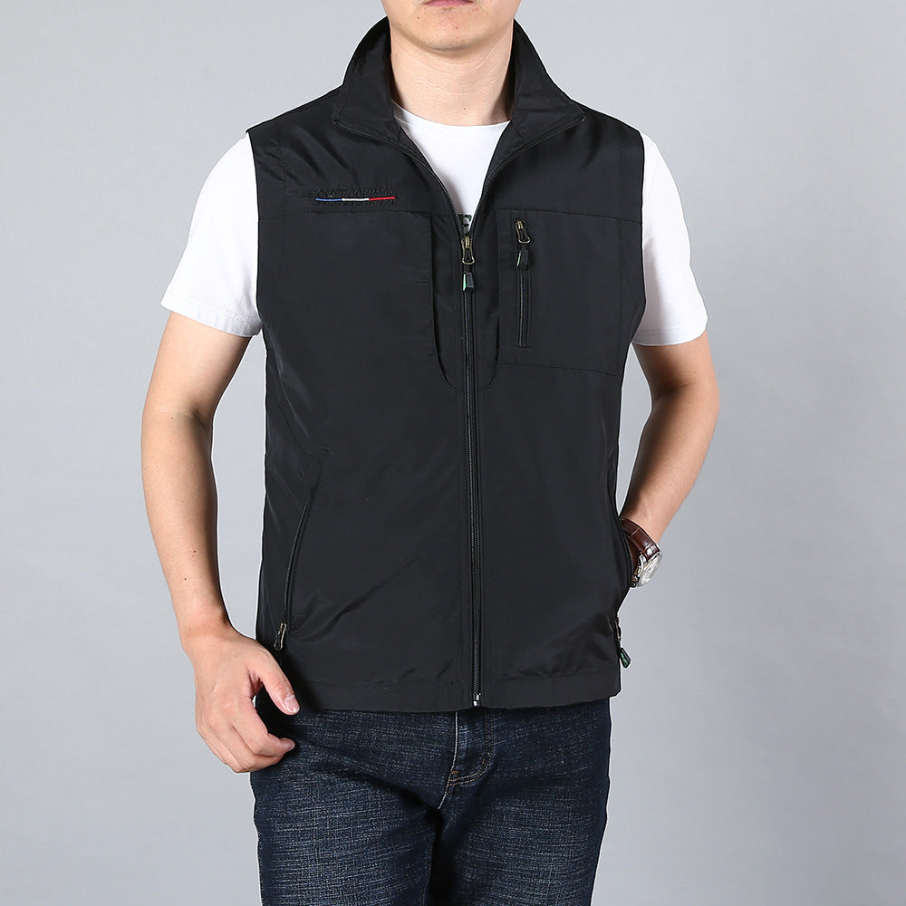 Men's Lightweight Utility Vest with Zipper Pockets and Stand Collar Mune Fashion