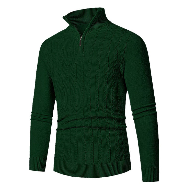 Men's Slim Fit Half-Zip Structured Pullover made of Merino Blend with Cable Knit Pattern and Stand-Up Collar Mune Fashion