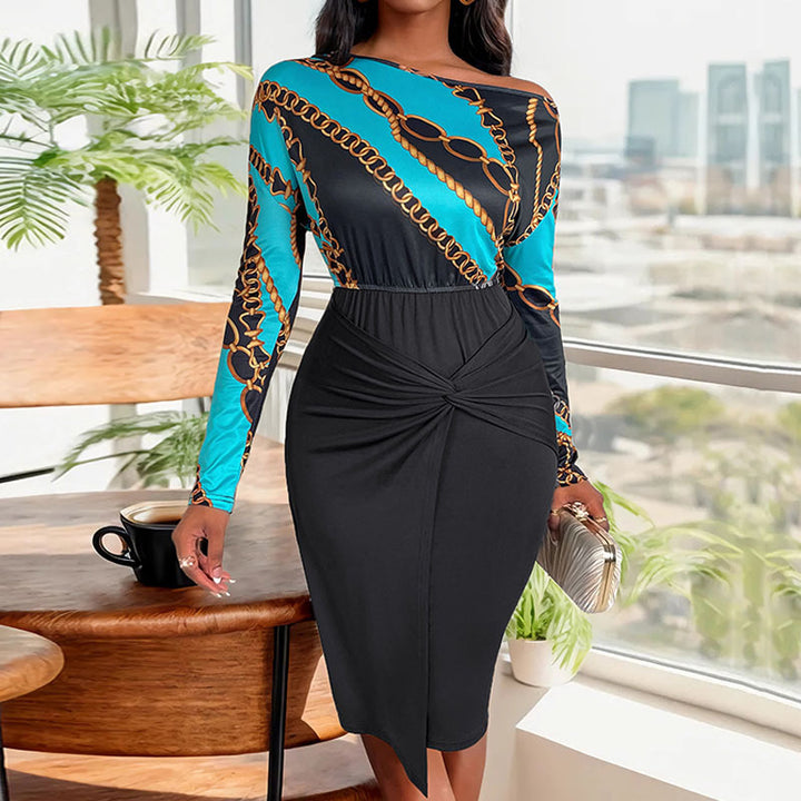Ladies Elegant Knee-Length Dress with Draping Details Mune Fashion