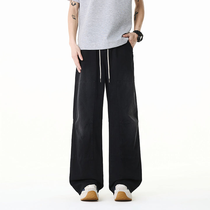 Men's Loose Baggy Cargo Pants made of Cotton Twill with Elastic Waistband and Knee Patch Drune