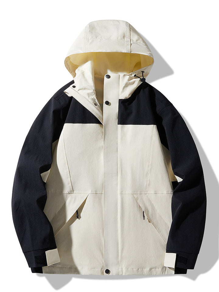 Men's Technical Colorblock Softshell Rain Jacket with Adjustable Hood Mune Fashion