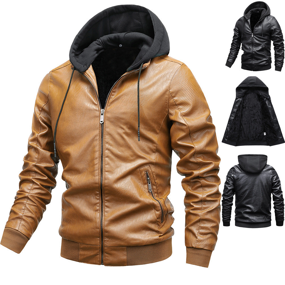 Men's Faux Leather Hoodie Bomber with Teddy Lining, Perforated Sleeves, and Ribbed Cuffs Mune Fashion