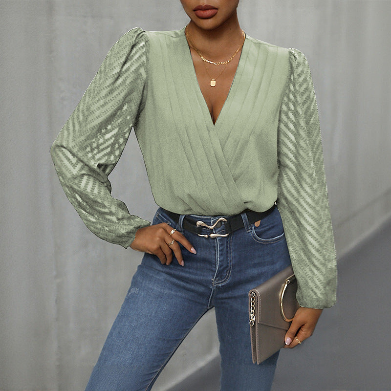 Ladies Elegant Body with Transparent Sleeves Mune Fashion