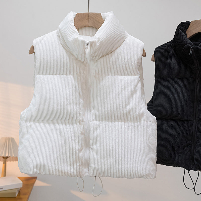 Women's padded cord quilted vest with stand-up collar and drawstring Mune Fashion