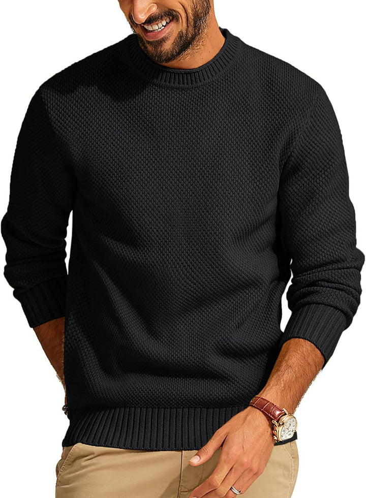 Men's Waffle Knit Sweater with Round Neck Mune Fashion