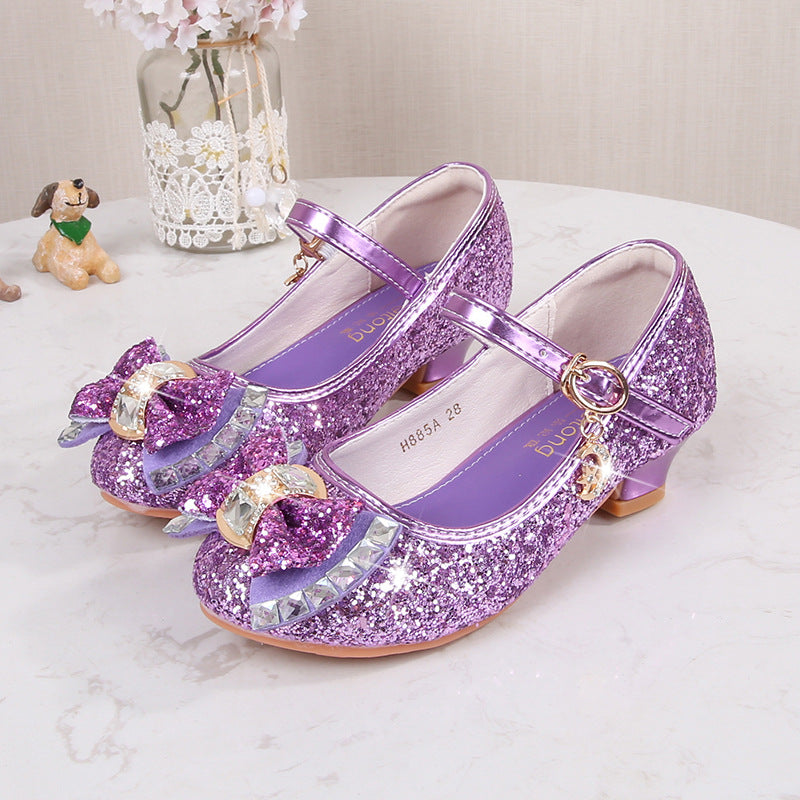 Girls Elegant Glitter Ballet Flats with Decorative Bow and Rhinestone Application Mune Fashion