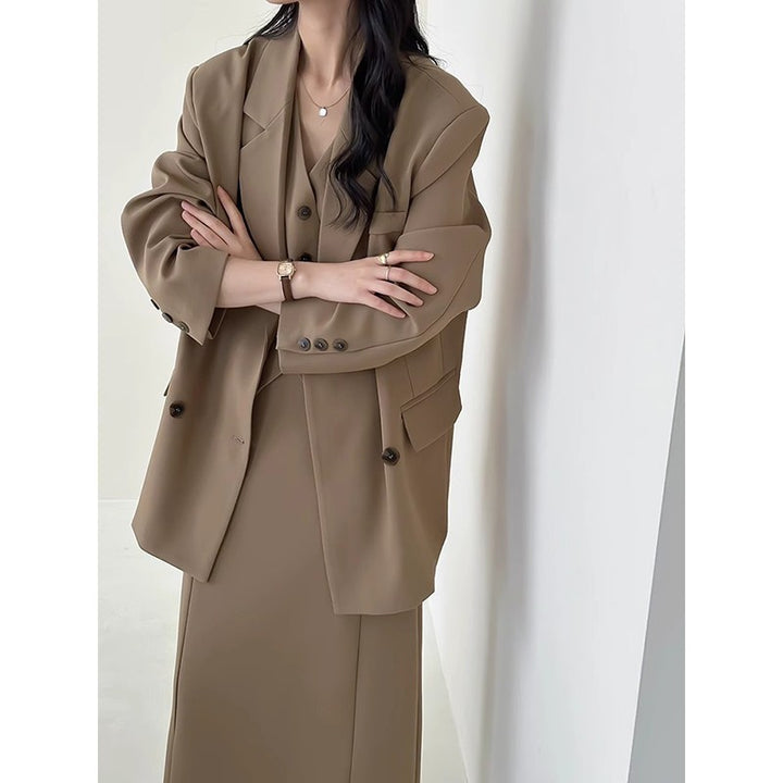 Women's Oversized Blazer with Boxy Vest and Ankle-Length Midi Skirt Mune Fashion