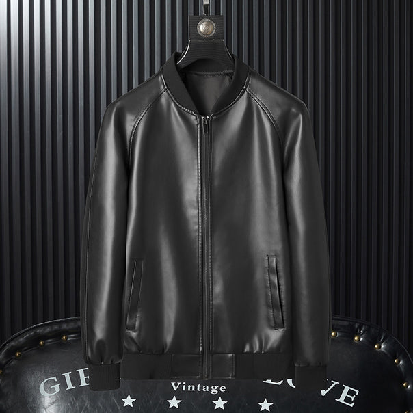 Men's slim faux leather bomber in a minimalist aviator look with ribbed hem Mune Fashion