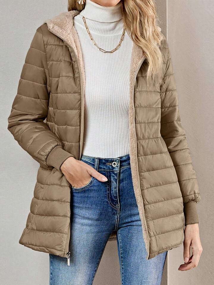 Women Tailored Quilted Coat with Teddy Lining and Hood Mune Fashion
