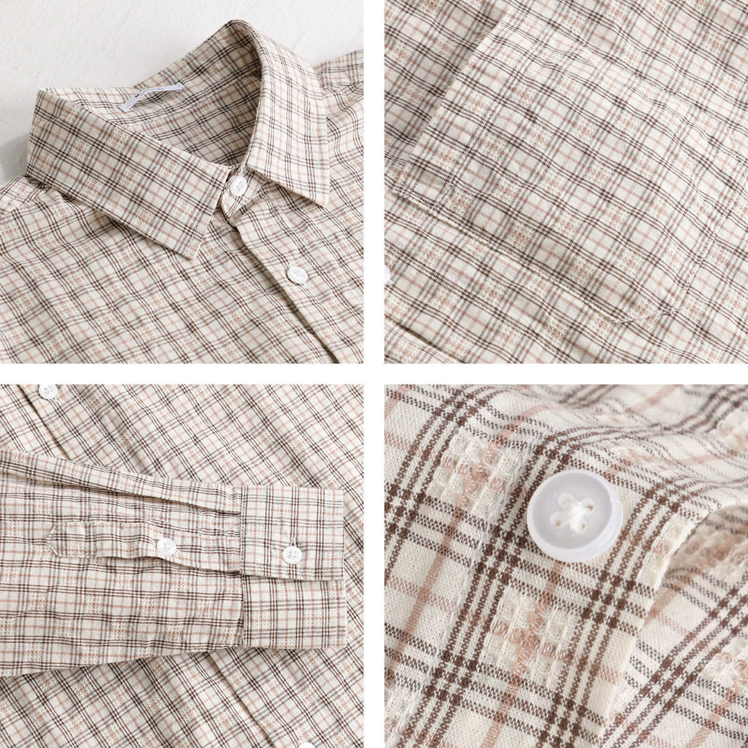 Men's Lightweight Checked Seersucker Shirt with Chest Pocket and Relaxed Fit Mune Fashion