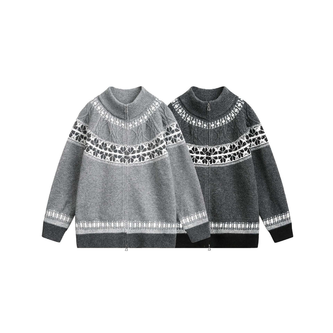 Women's knitted zip jacket in Norwegian pattern with high stand-up collar Mune Fashion