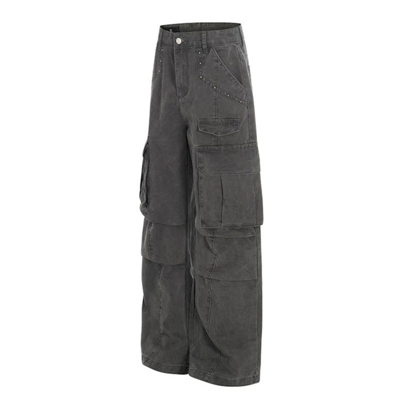 Women High-Waisted Utility Cargo Pants in Worn Look with Wide Leg Mune Fashion