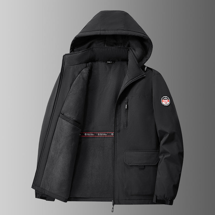 Men's light padded softshell winter jacket with teddy lining, adjustable hood and multifunctional pockets Mune Fashion