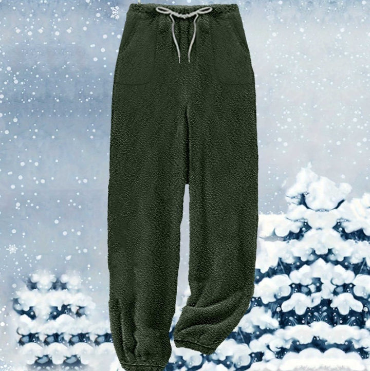 Women's cozy Sherpa fleece lounge pants with drawstring, high waist and elastic cuffs Mune Fashion