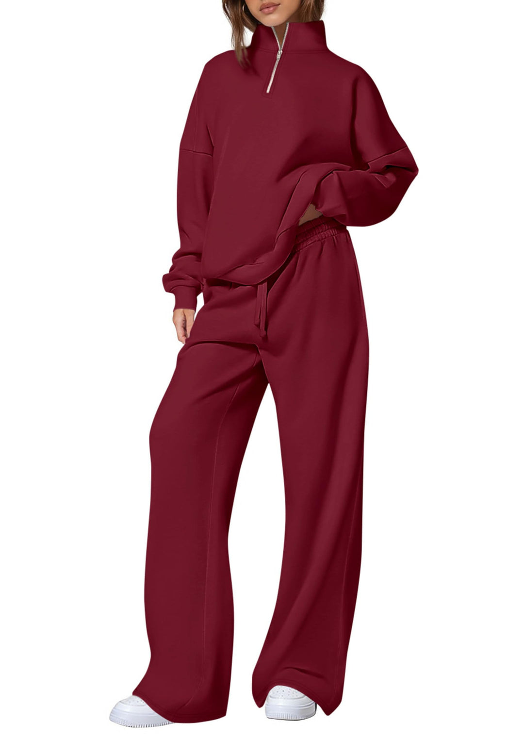 Women's oversized tracksuit with stand-up collar, half zipper and wide leg Mune Fashion