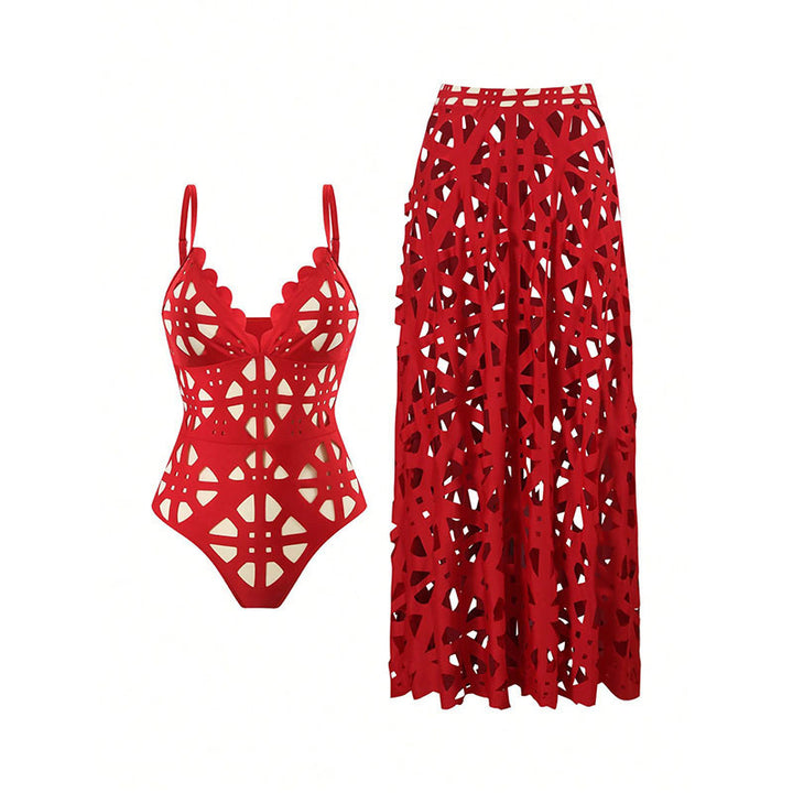 Women’s one-piece swimsuit with stylish neckline and matching maxi skirt Mune Fashion