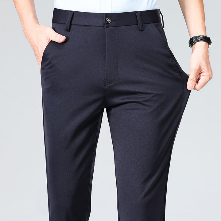 Men's Elegant Straight-Cut Stretch Business Trousers with Crease Mune Fashion