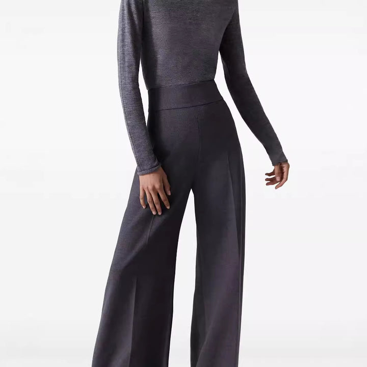 Women High-Waist ultra-wide Palazzo pants with crease and hem Mune Fashion