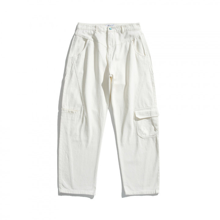 Unisex Wide Utility Cargo Pants made of sturdy cotton denim with a high waist and flap pockets Mune Fashion