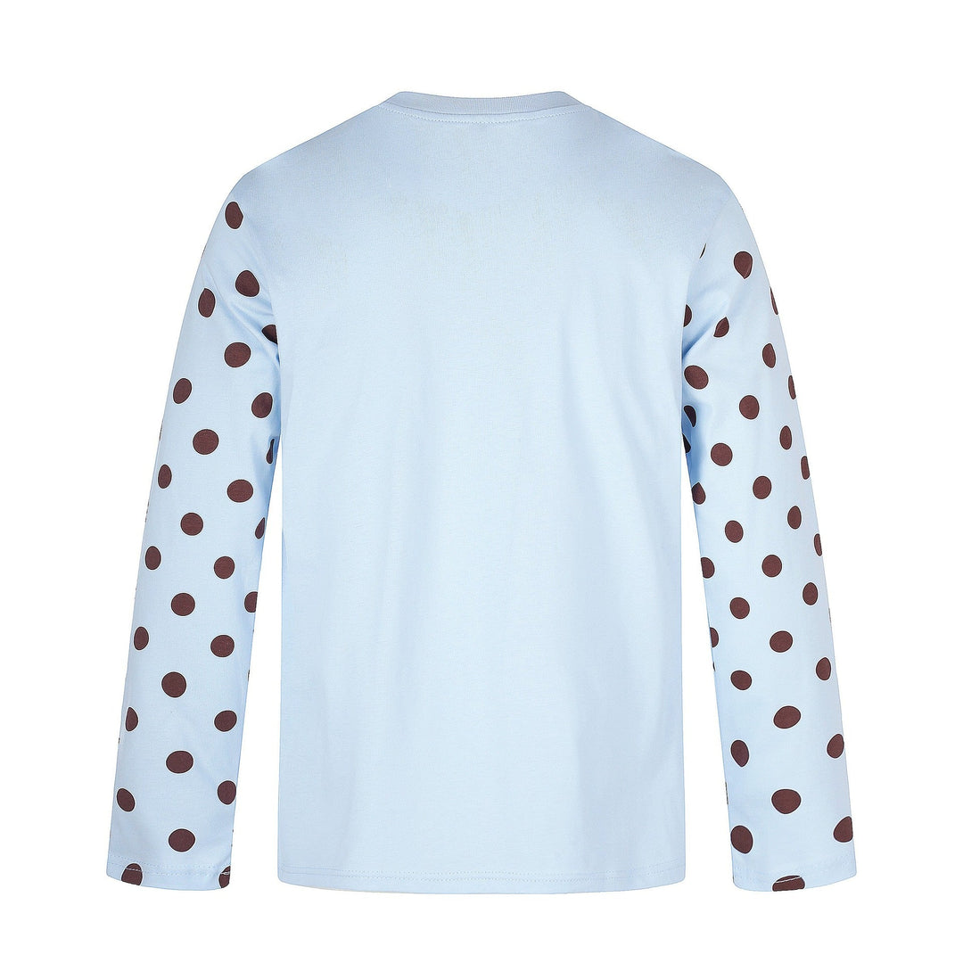 Ladies Long Sleeve Statement Shirt with Polka Dot Sleeves and Number Print Mune Fashion
