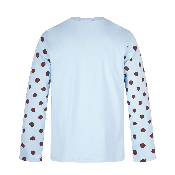 Ladies Long Sleeve Statement Shirt with Polka Dot Sleeves and Number Print Mune Fashion