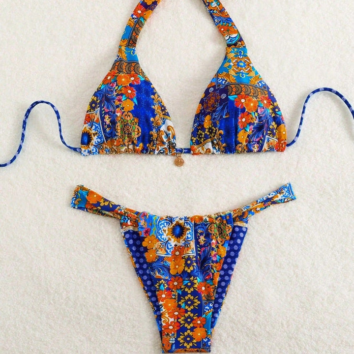 Women Triangle Bikini with Floral Patterns and Playful Ties Mune Fashion
