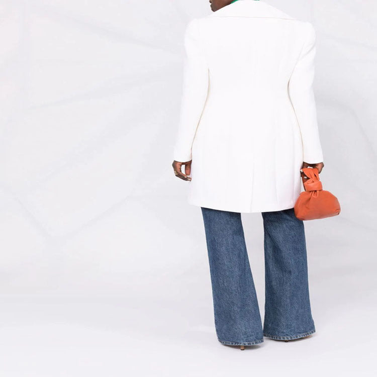 Women's Double-breasted Boxy Coat made of wool blend with wide lapels and gold decorative buttons Mune Fashion