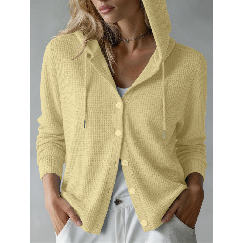 Women's hooded cardigan with waffle texture and button placket Mune Fashion