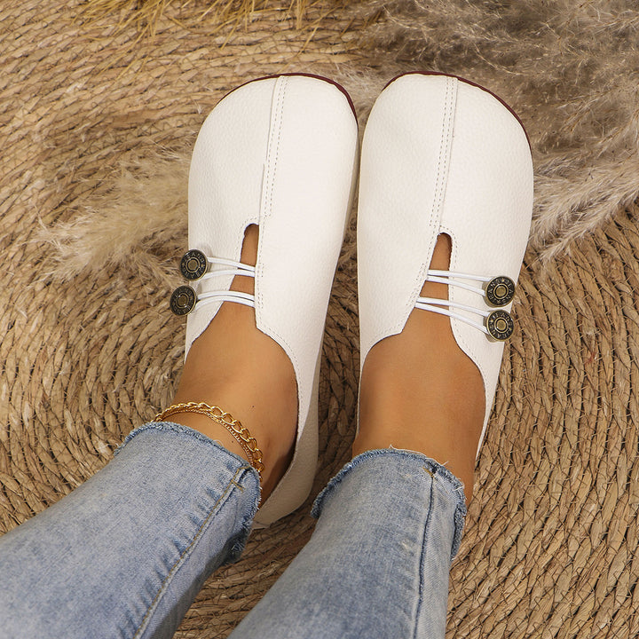Women Comfortable Closed Slippers with Decorative Buttons and Elastic Lacing Mune Fashion
