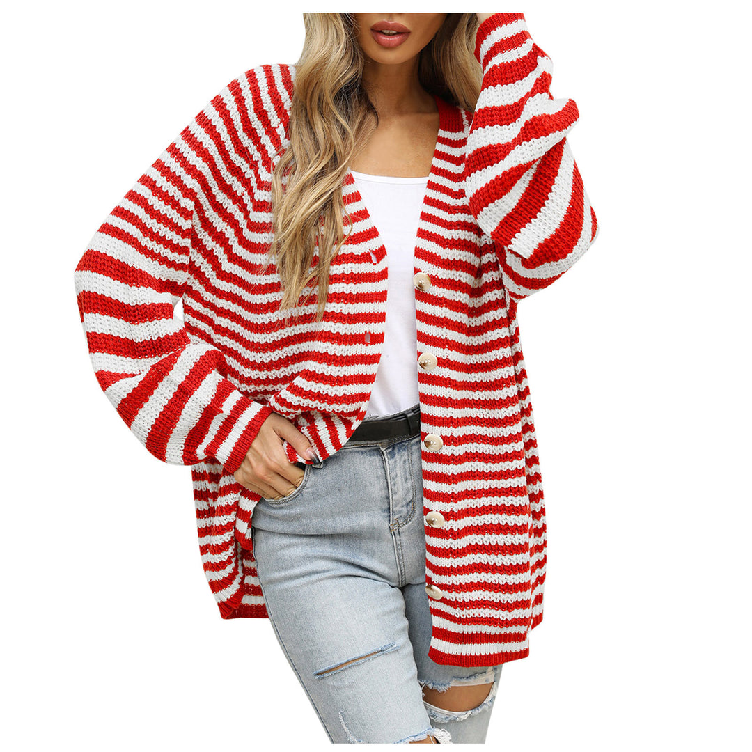Women's striped oversized cardigan with V-neck and button placket Mune Fashion