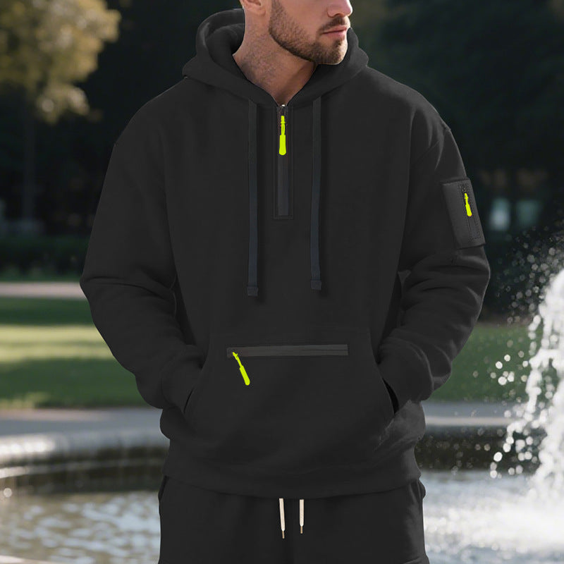 Men's Oversize Hoodie with Half Zipper, Kangaroo Pocket with Zipper and Sleeve Pocket Mune Fashion