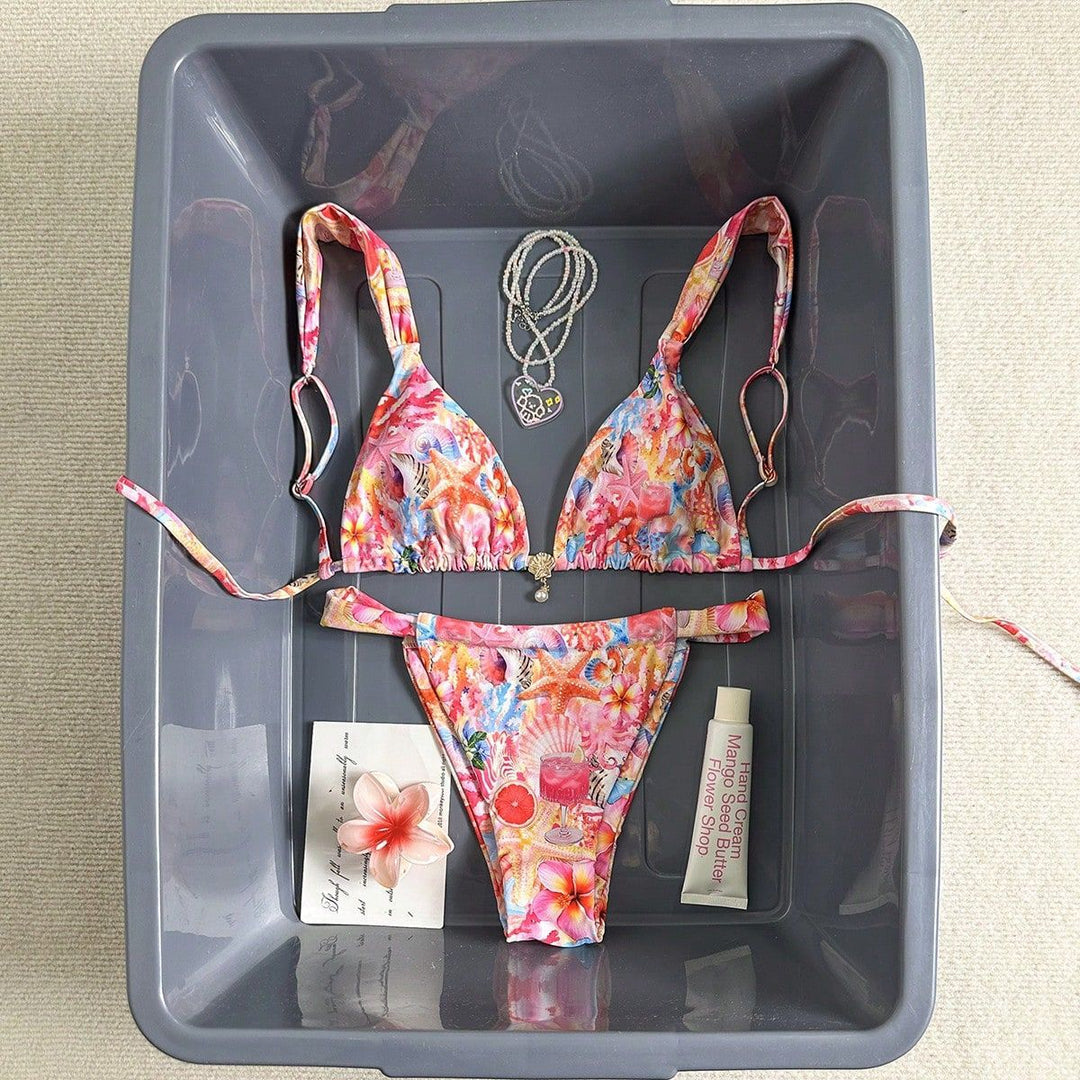 Women's Floral Design Triangle Bikini with Adjustable Straps Mune Fashion